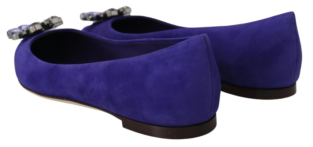 Dolce & gabbana purple suede crystals loafers flats shoes with vibrant purple suede and silver toned buckle at the toe