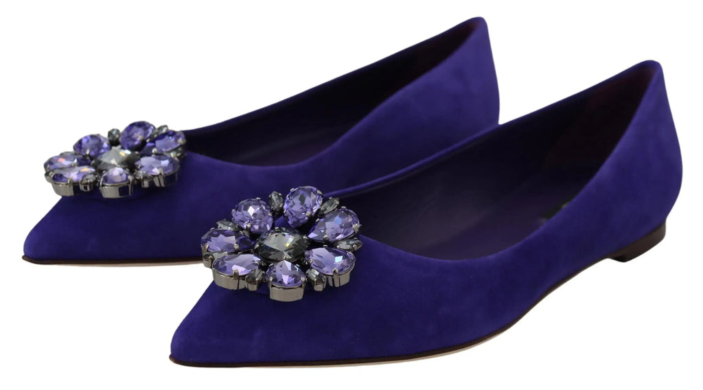 Dolce & gabbana mocassins plats en daim violet ornés d’un cluster floral de cristaux violets et clairs en métal argenté