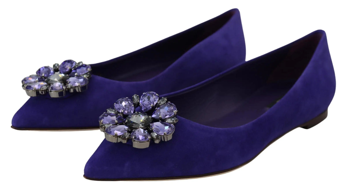 Dolce & gabbana mocassins plats en daim violet ornés d’un cluster floral de cristaux violets et clairs en métal argenté