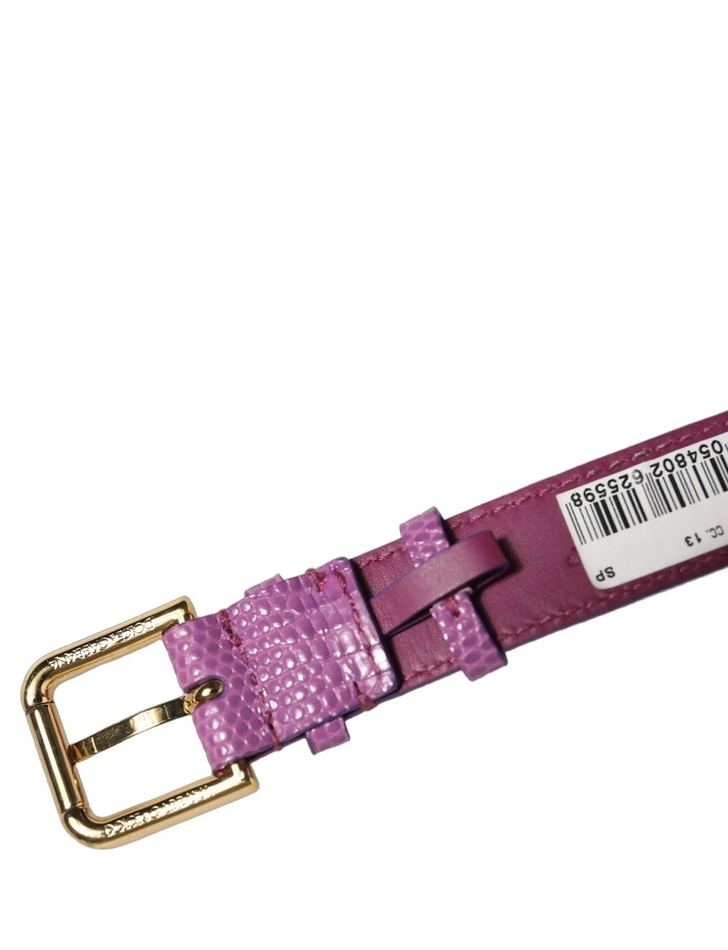 Ceinture dolce gabbana violette en cuir embossé lézard avec boucle dorée pour bracelet ou ceinture mode