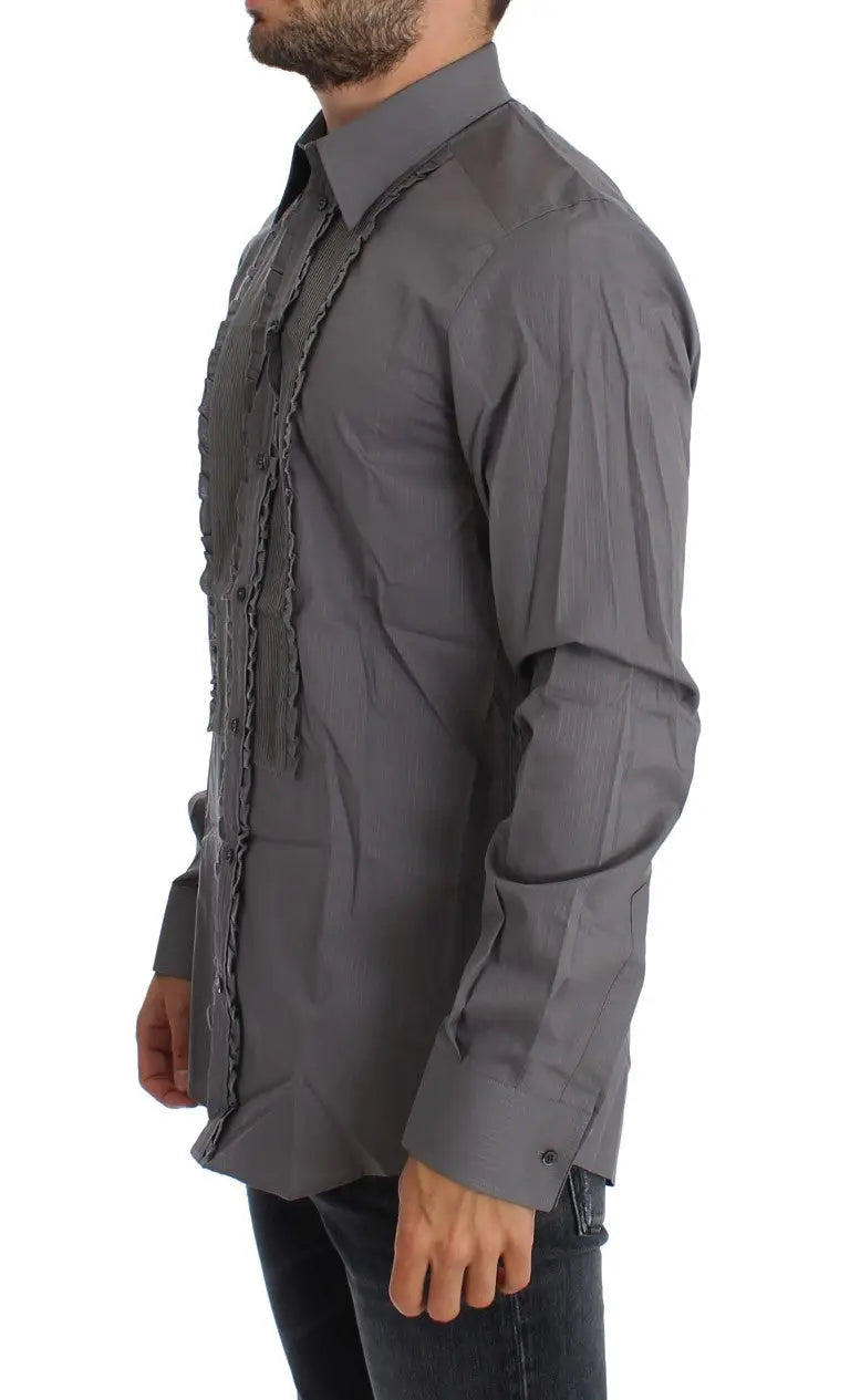 Chemise habillée ajustée dolce & gabbana purple torero gold gris foncé manches longues avec panneau texturé et glands décoratifs