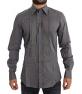 Chemise de soirée dolce & gabbana purple torero gold slim fit gris foncé avec panneau avant plissé et volanté