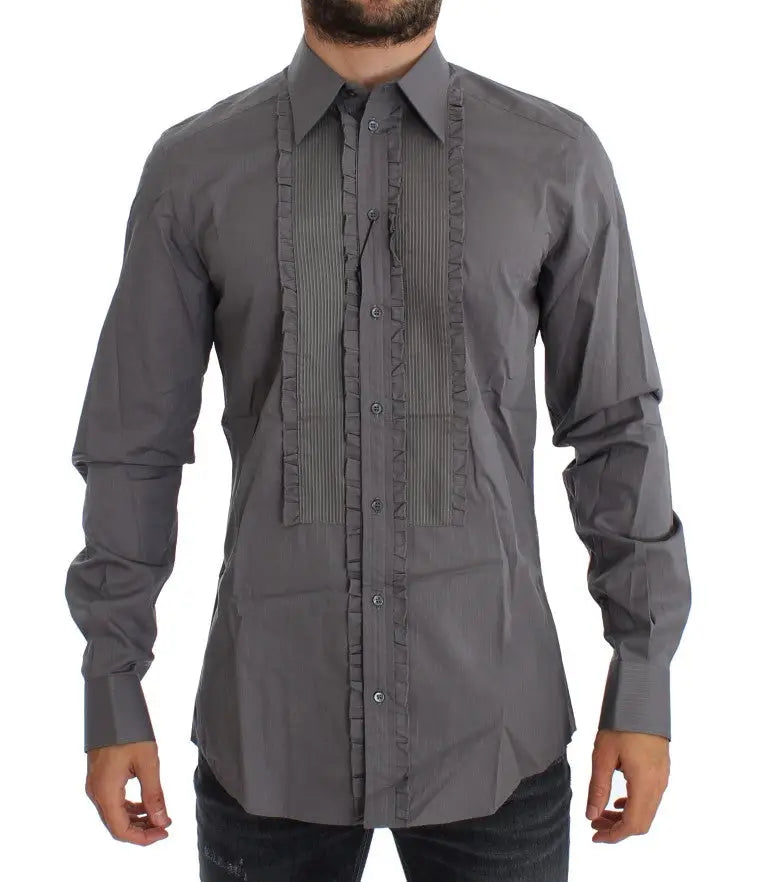 Chemise de soirée dolce & gabbana purple torero gold slim fit gris foncé avec panneau avant plissé et volanté
