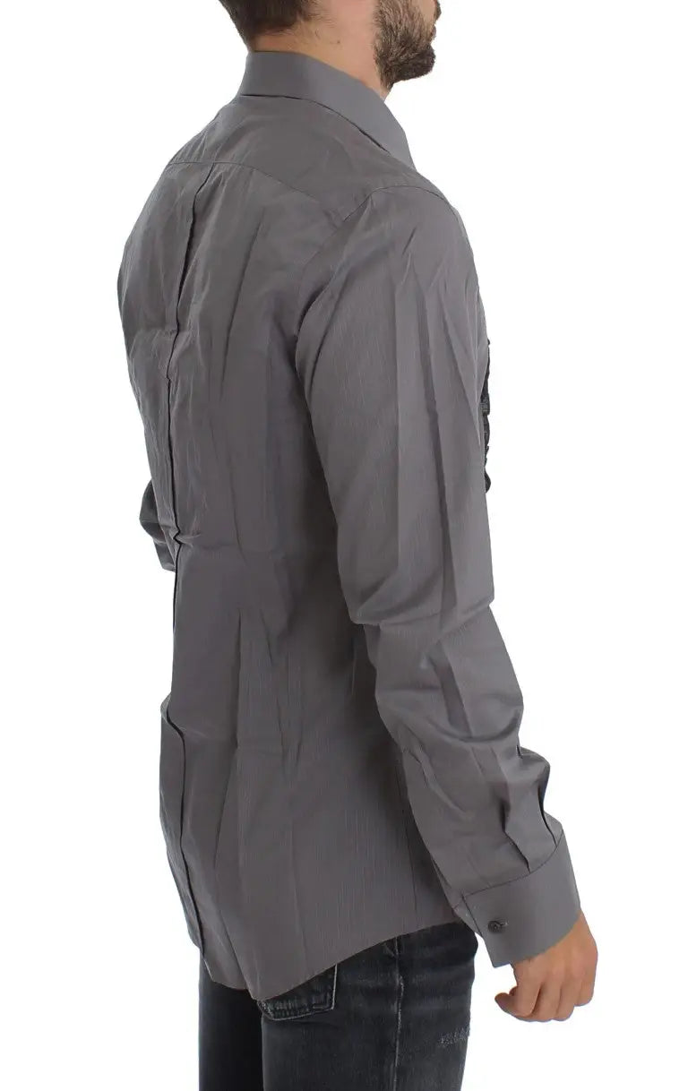 Chemise homme dolce & gabbana purple torero gold slim fit gris foncé texturée avec poignets classiques boutonnés