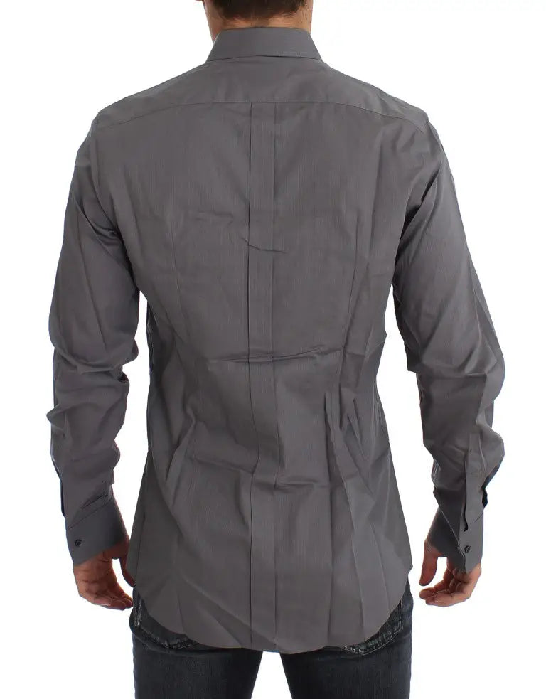 Dolce & gabbana purple torero gold chemise homme gris foncé ajustée avec coutures verticales subtiles