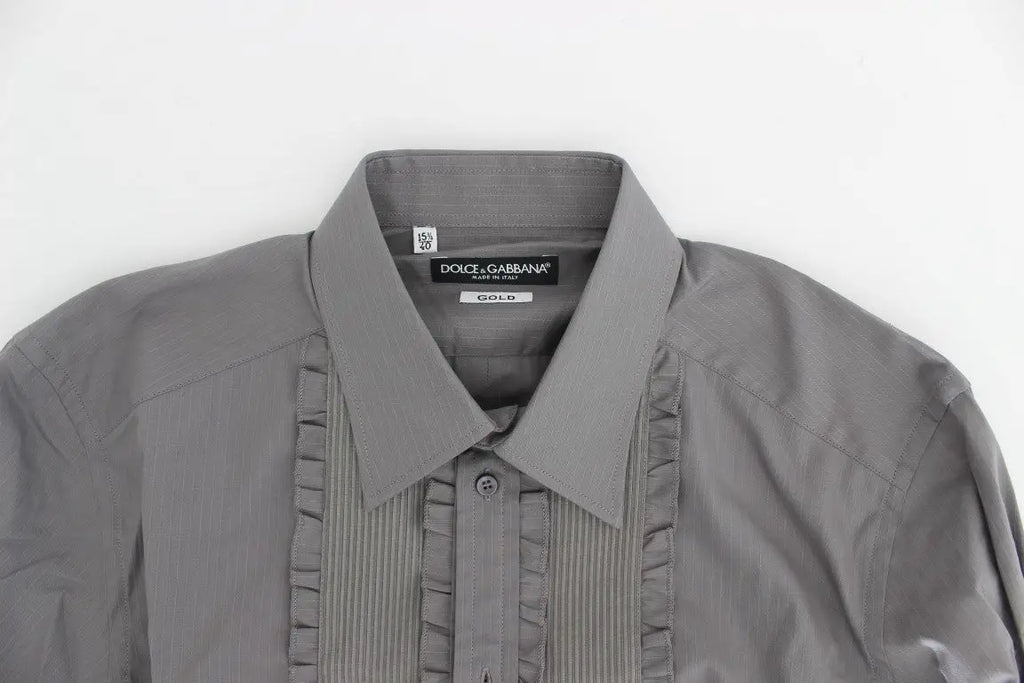 Chemise habillée slim fit dolce & gabbana pour homme grise avec panneau avant à rayures verticales et volants