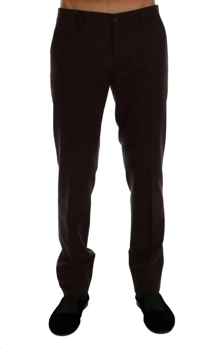 Pantalon formel dolce & gabbana en laine stretch violet avec coupe droite classique et plis subtils à la taille