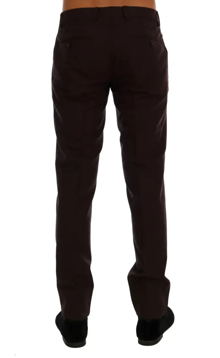 Pantalon formel dolce & gabbana en laine extensible violet avec coupe droite élégante et détails de couture subtils