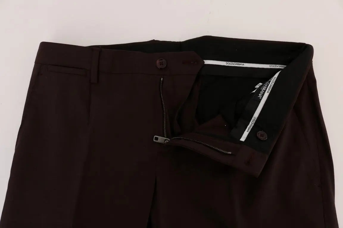 Pantalon formel dolce & gabbana en laine stretch violet avec coupe ajustée et plis subtils, côté arrière visible