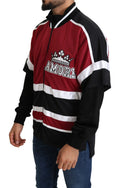 Dolce & gabbana red and black zip-up jacket with white stripes and amore logo topped by a crown