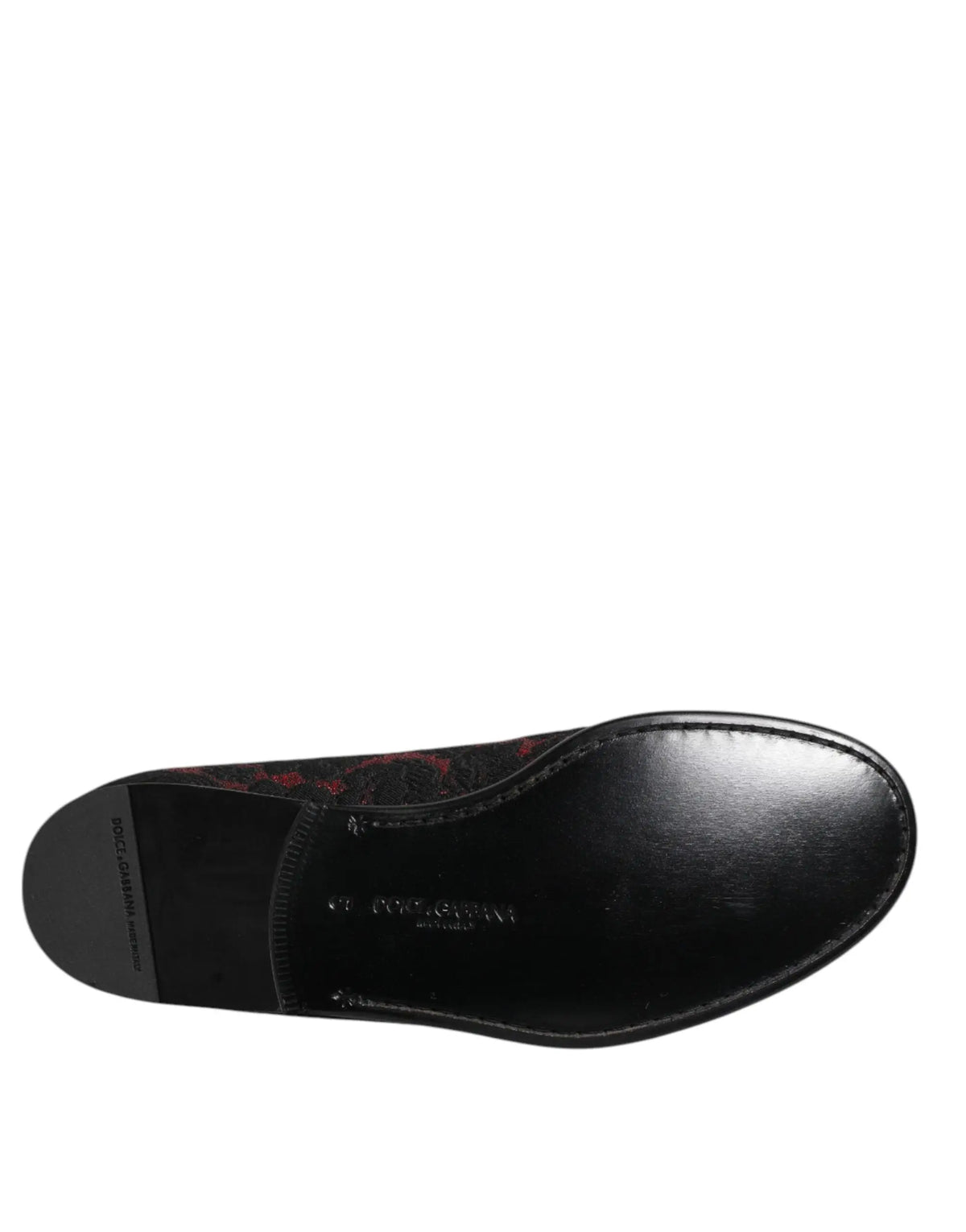 Dolce & gabbana mocassins slip on en cuir noir avec motif rouge subtil jacquard et logo embossé
