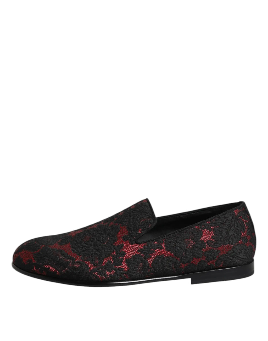 Dolce & gabbana slippers loafers slip-on en jacquard rouge et noir avec semelle plate en dentelle