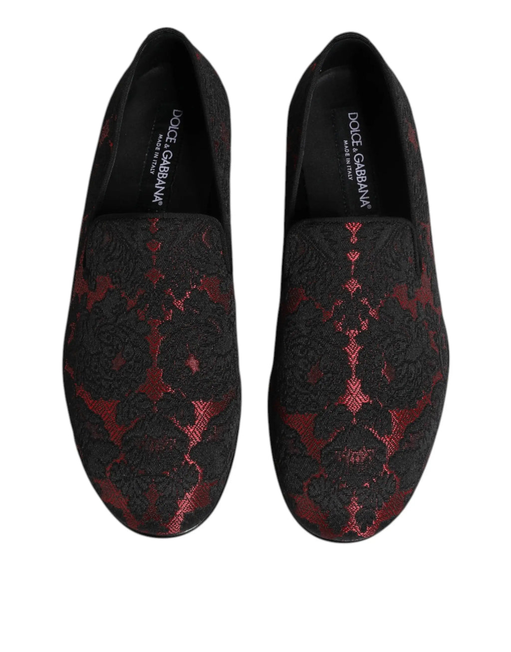Loafer dolce & gabbana pour homme en jacquard rouge et noir avec motif dentelle slip-on
