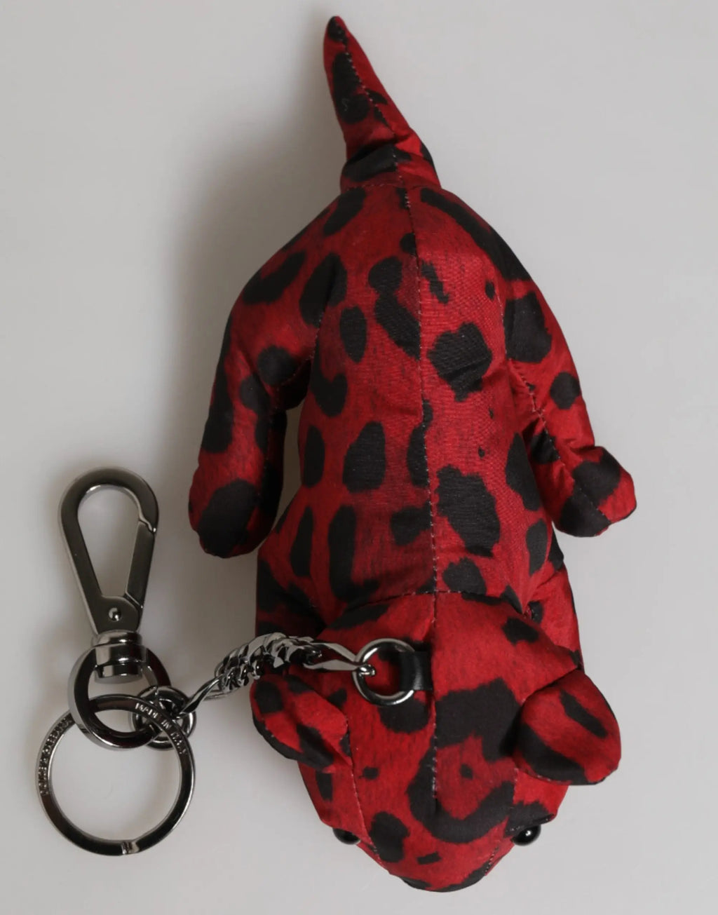 Dolce & gabbana porte-clés forme salamandre en tissu polyester imprimé léopard rouge et noir pour sac