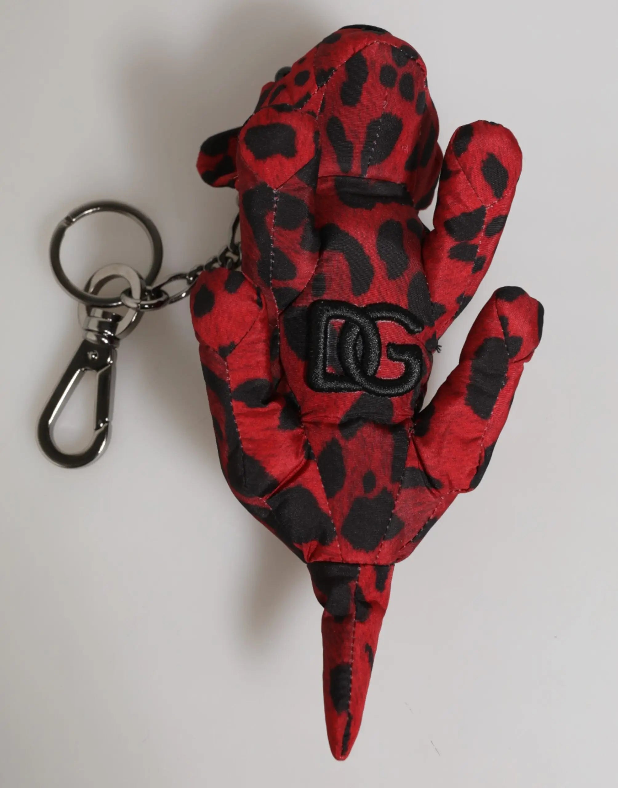 Dolce gabbana porte-clés en forme de gant en polyester rouge et noir imprimé léopard avec mousqueton métallique