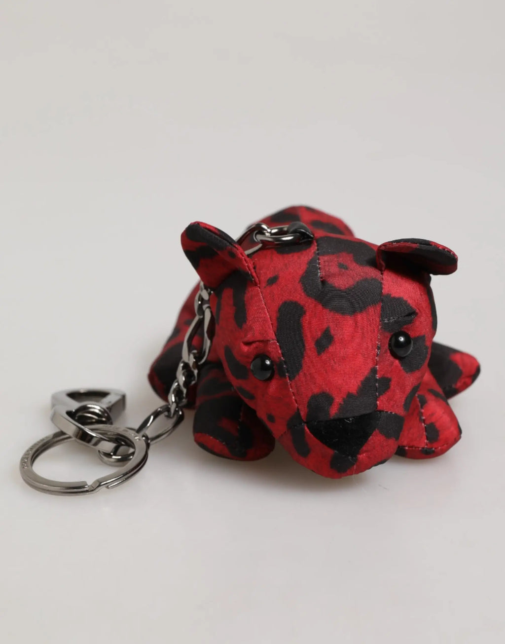 Porte-clés sac dolce & gabbana en polyester imprimé léopard rouge et noir avec chaîne métallique et anneau