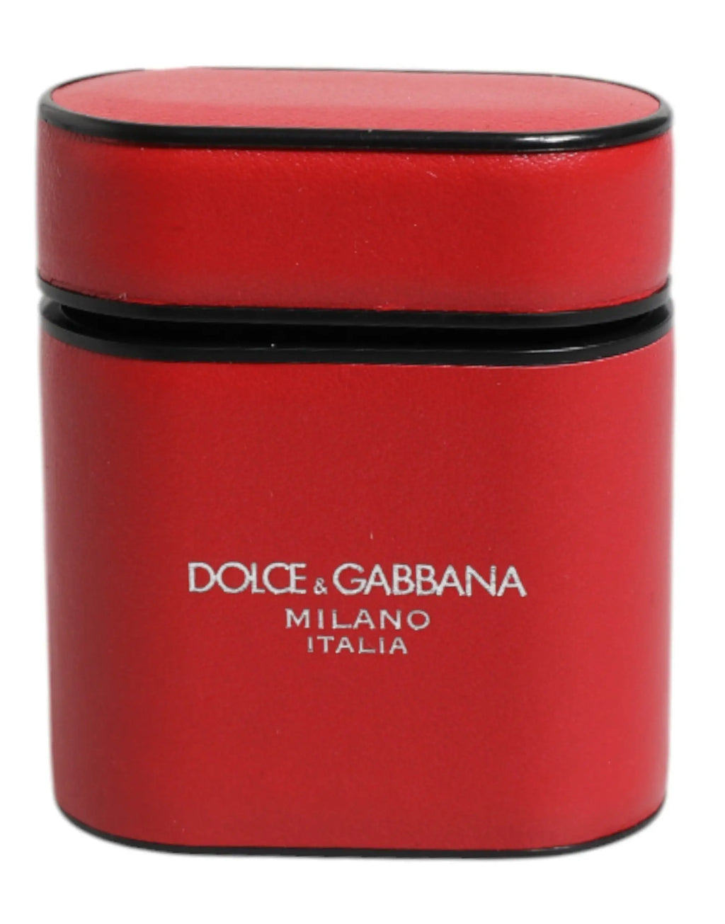 Compact case dolce gabbana milano italia en cuir rouge avec bordure noire pour étui airpods en cuir de veau