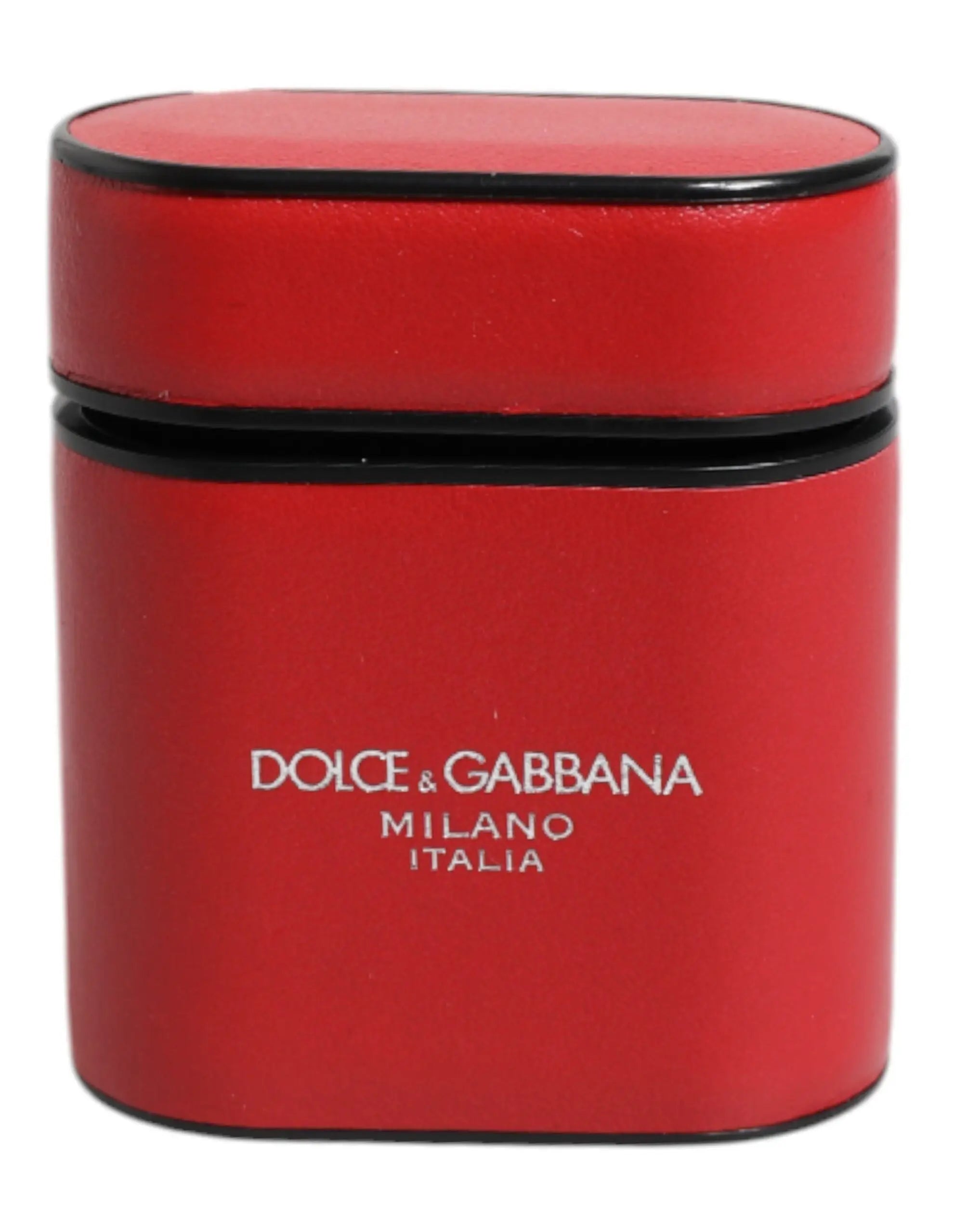 Compact case dolce gabbana milano italia en cuir rouge avec bordure noire pour étui airpods en cuir de veau