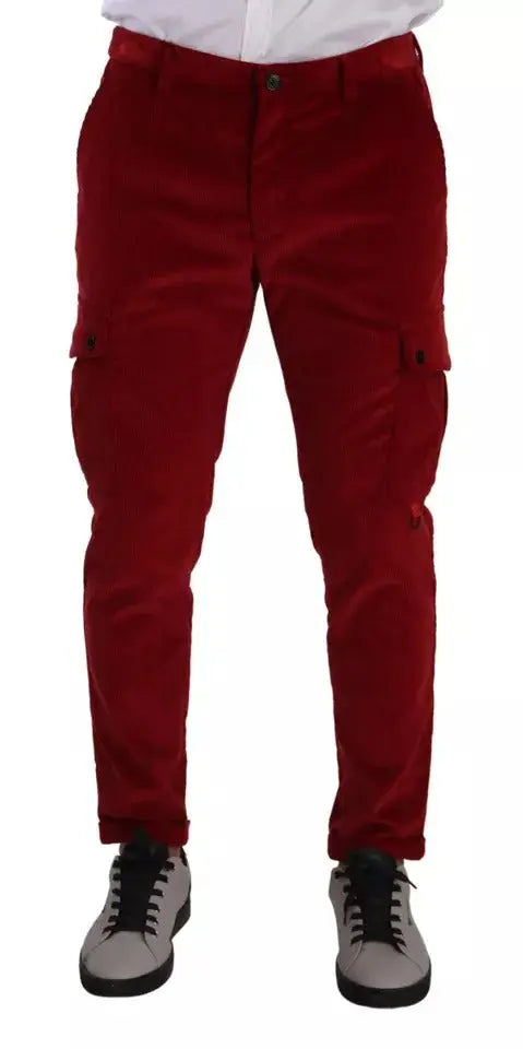 Pantalon cargo skinny en velours côtelé rouge dolce & gabbana avec poches latérales et fermetures à boutons