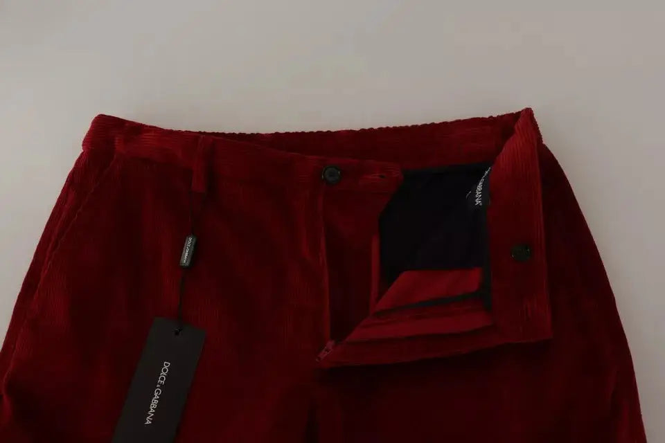 Pantalon skinny cargo rouge en velours côtelé coton dolce & gabbana avec doublure intérieure noire et étiquette marque