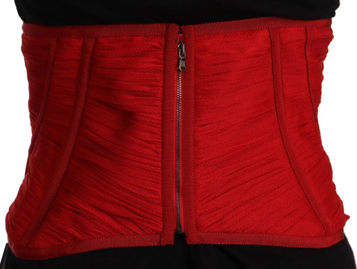 Corset ceinture rouge dolce & gabbana en soie stretch avec fermeture éclair centrale et texture détaillée