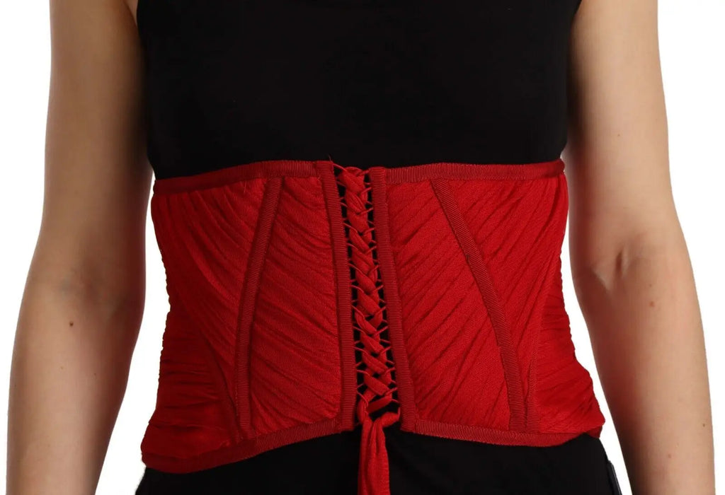 Corset ceinture rouge dolce & gabbana en soie avec devant lacé et design côtelé structuré