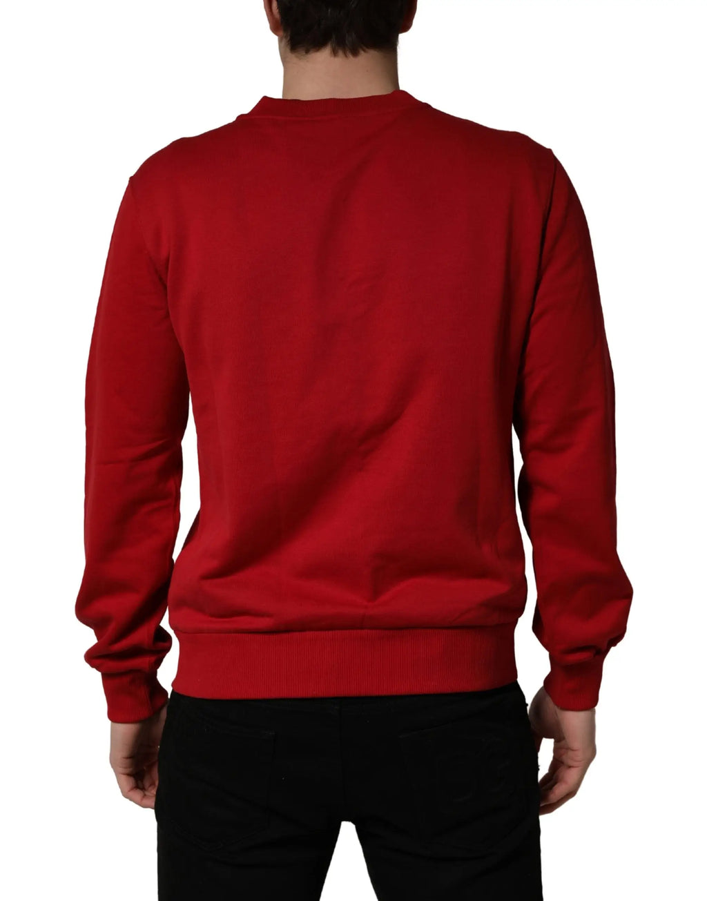 Pull dolce & gabbana en coton rouge vif avec col rond et poignets côtelés manches longues