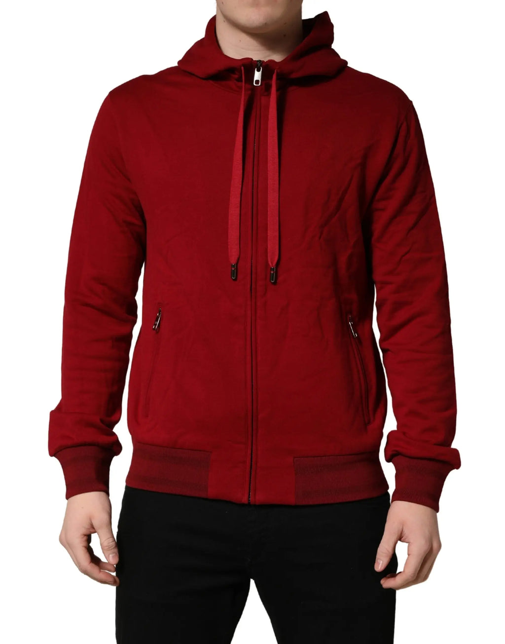 Dolce & gabbana sweat à capuche zippé en coton rouge avec cordons assortis et poches avant pour homme