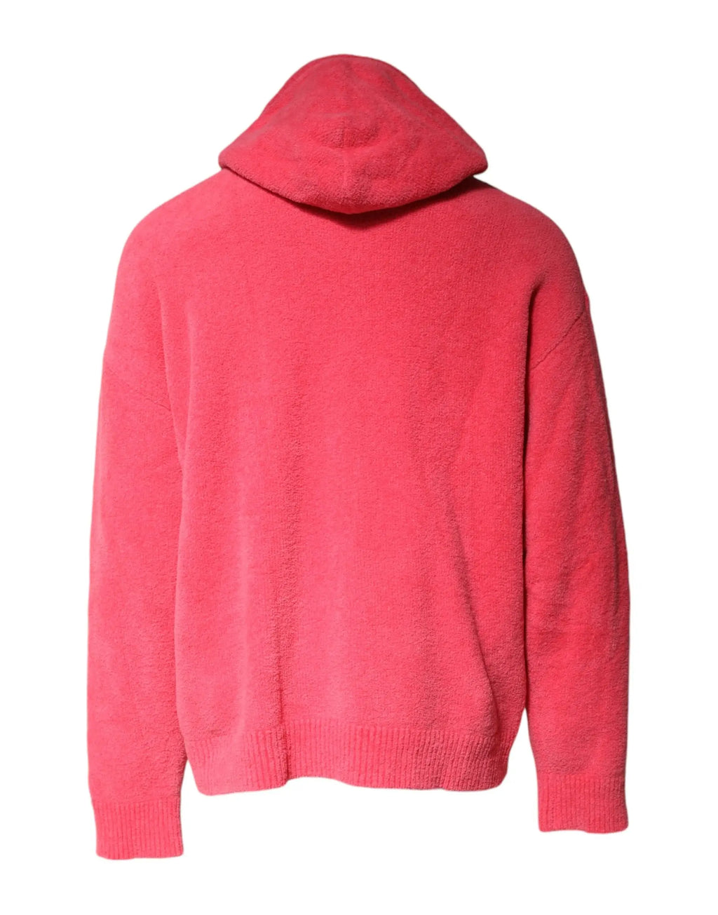 Dolce & gabbana red cotton knit hooded men pullover sweater en maille corail rose vif avec tissu pelucheux et poignets côtelés