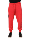 Dolce & gabbana red cotton men jogger sweatpants with black drawstrings side pockets and bold graphic print