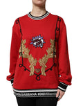 Dolce & gabbana pull en coton rouge avec broderie dorée couronne de laurier et patch love love sequins
