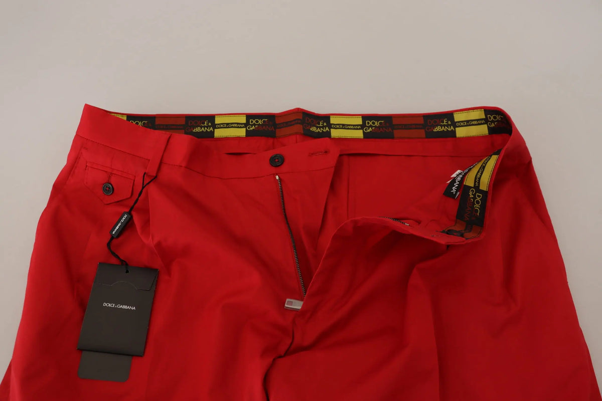 Pantalon chino slim fit rouge dolce & gabbana en coton avec taille rayée noire et jaune audacieuse