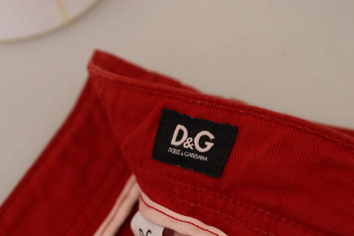 Pantalon droit en velours côtelé rouge dolce gabbana avec étiquette noire d&g en coton pour homme