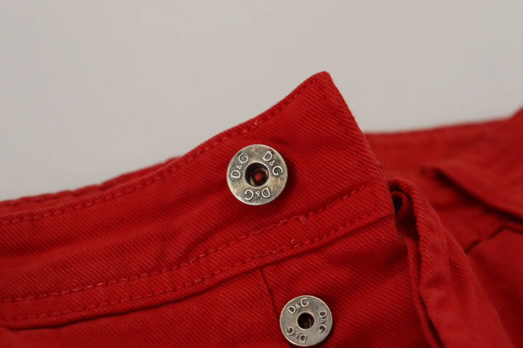 Pantalon en jean droit rouge dolce & gabbana pour homme en coton avec boutons-pression argentés estampillés d&g