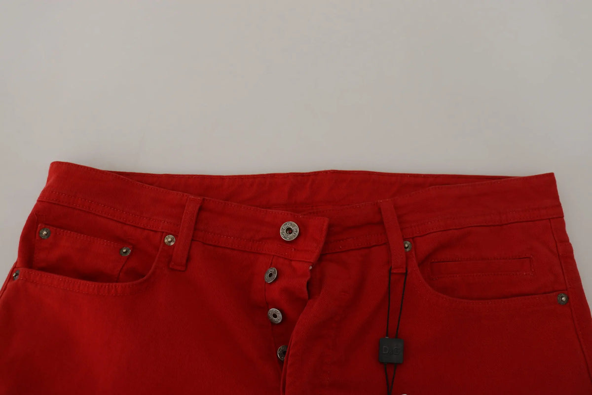 Jeans droit en coton rouge dolce & gabbana pour homme avec boutons et rivets argentés en denim