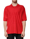 Dolce & gabbana t-shirt rouge en coton col v manches courtes avec logo milano embossé subtil au niveau de la poitrine
