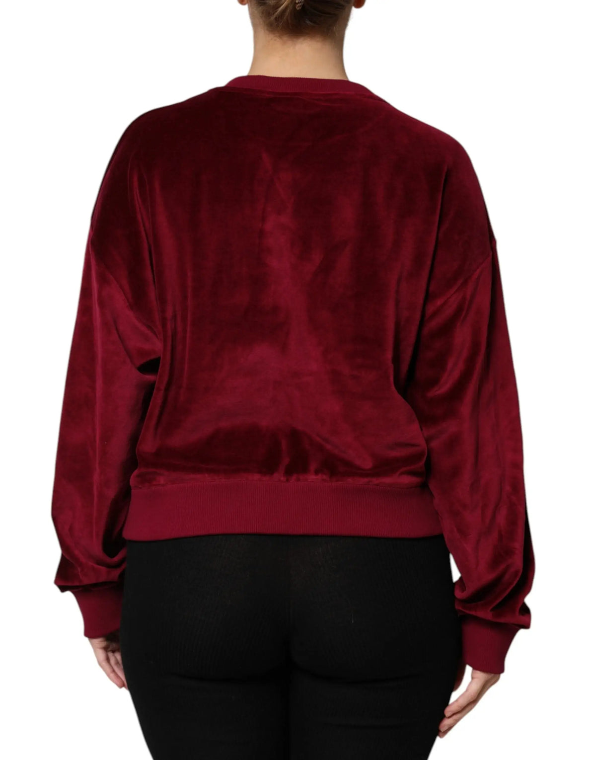Sweatshirt court dolce & gabbana en velours bordeaux avec texture douce et poignets côtelés