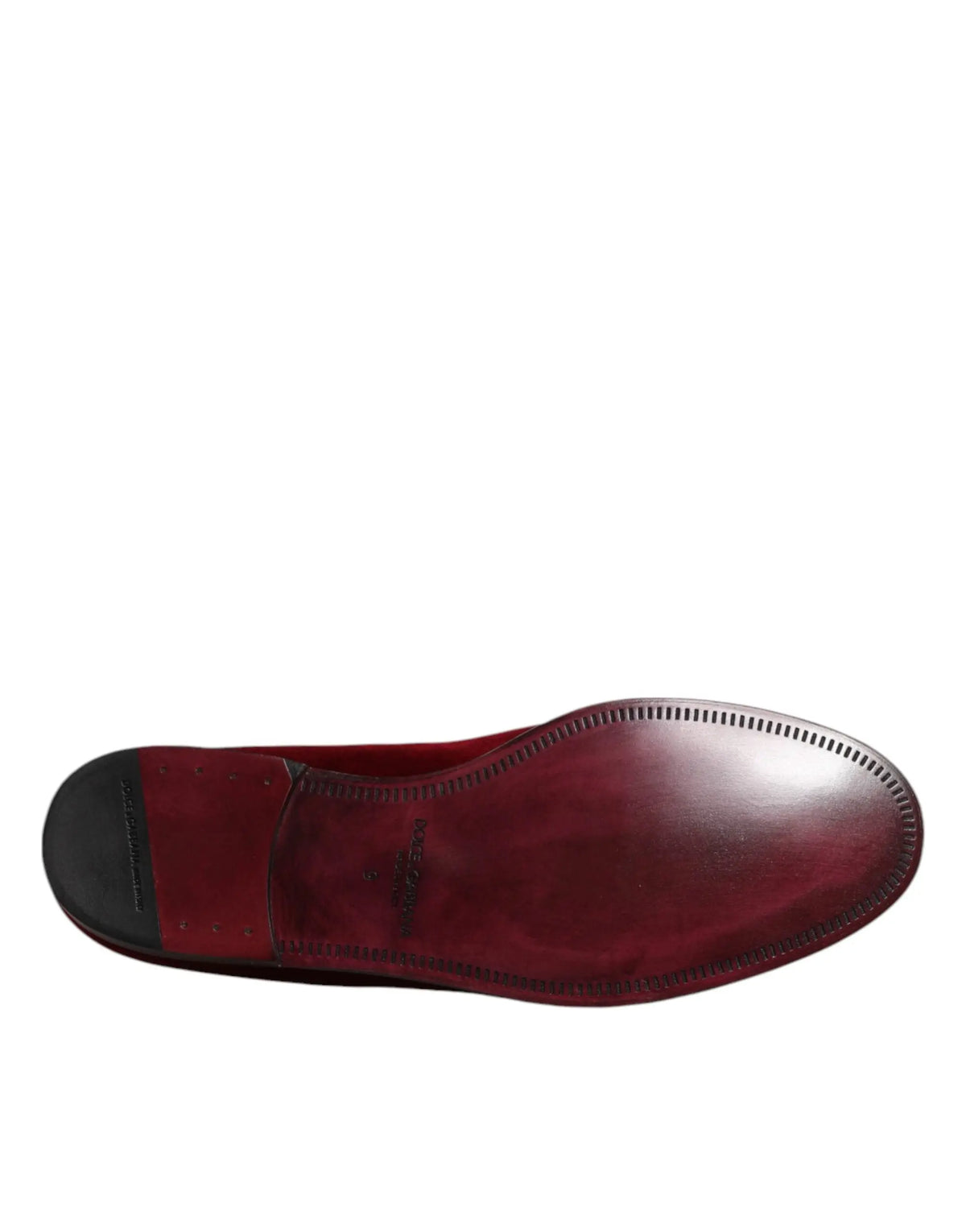 Dolce & gabbana mocassins rouges en velours de coton avec cuir bordeaux riche et talon en caoutchouc noir cousu