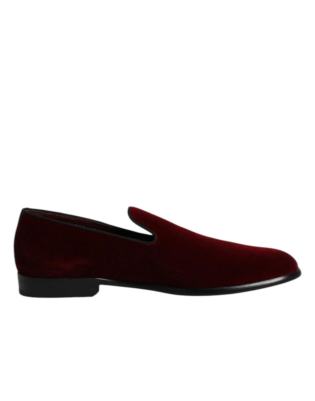 Dolce & gabbana mocassin slip-on en velours de coton rouge bordeaux avec semelle en caoutchouc noir élégante