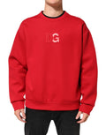Sweat-shirt dolce & gabbana rouge pour homme avec logo dg embossé et col et poignets côtelés noirs contrastants