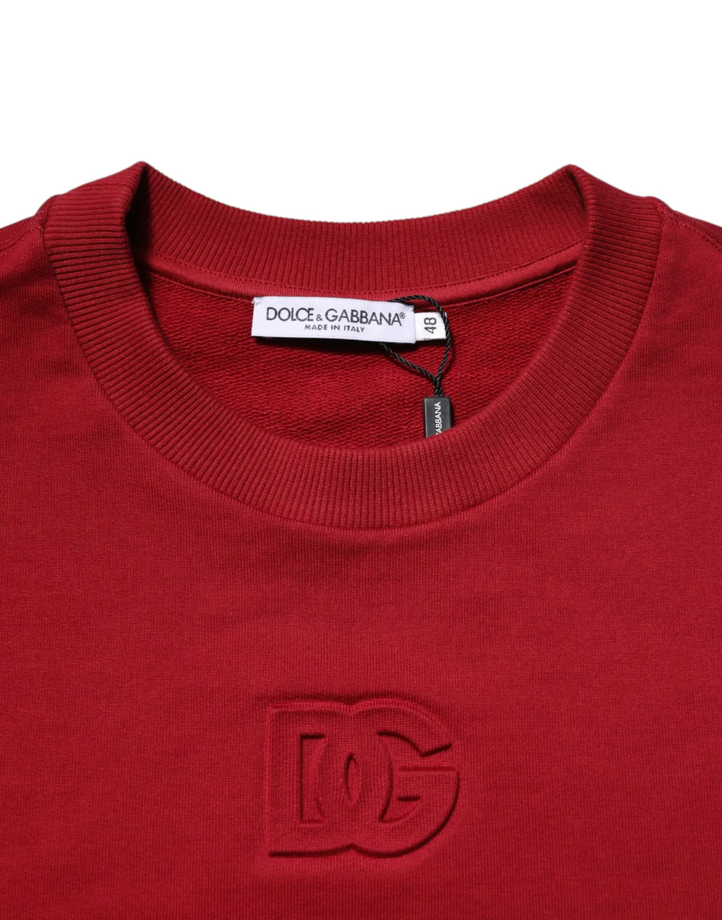 Pull à col rond dolce & gabbana rouge en coton avec logo dg embossé subtil sur la poitrine