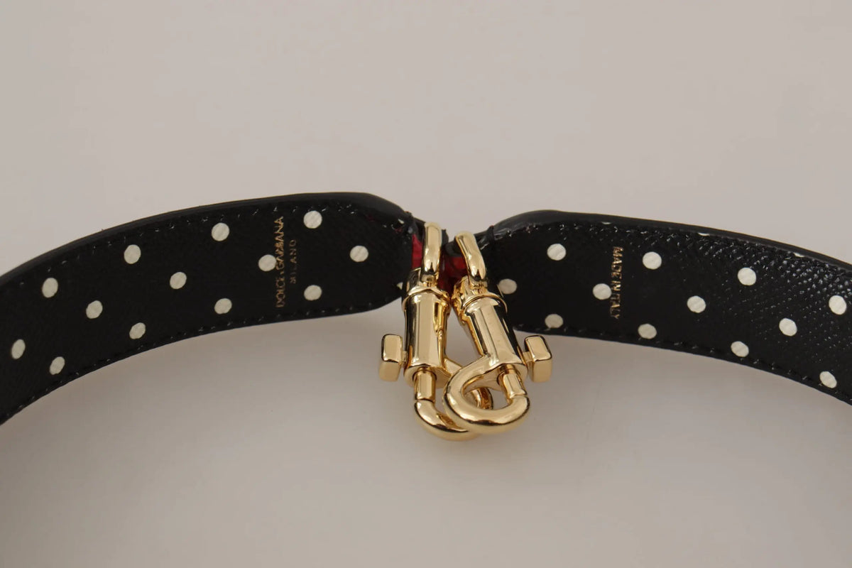 Ceinture en cuir noire à pois avec hardware doré et accent rouge pour bandoulière sac dolce gabbana red exotic crystals