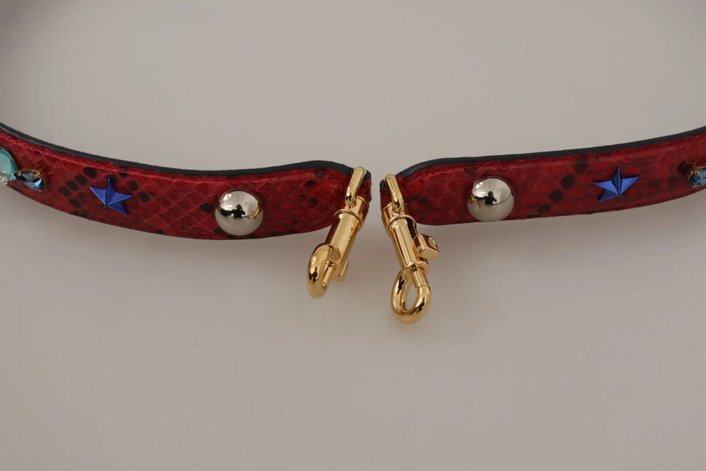 Dolce & gabbana rouge exotic leather shoulder strap with snakeskin pattern blue star crystals and silver hardware