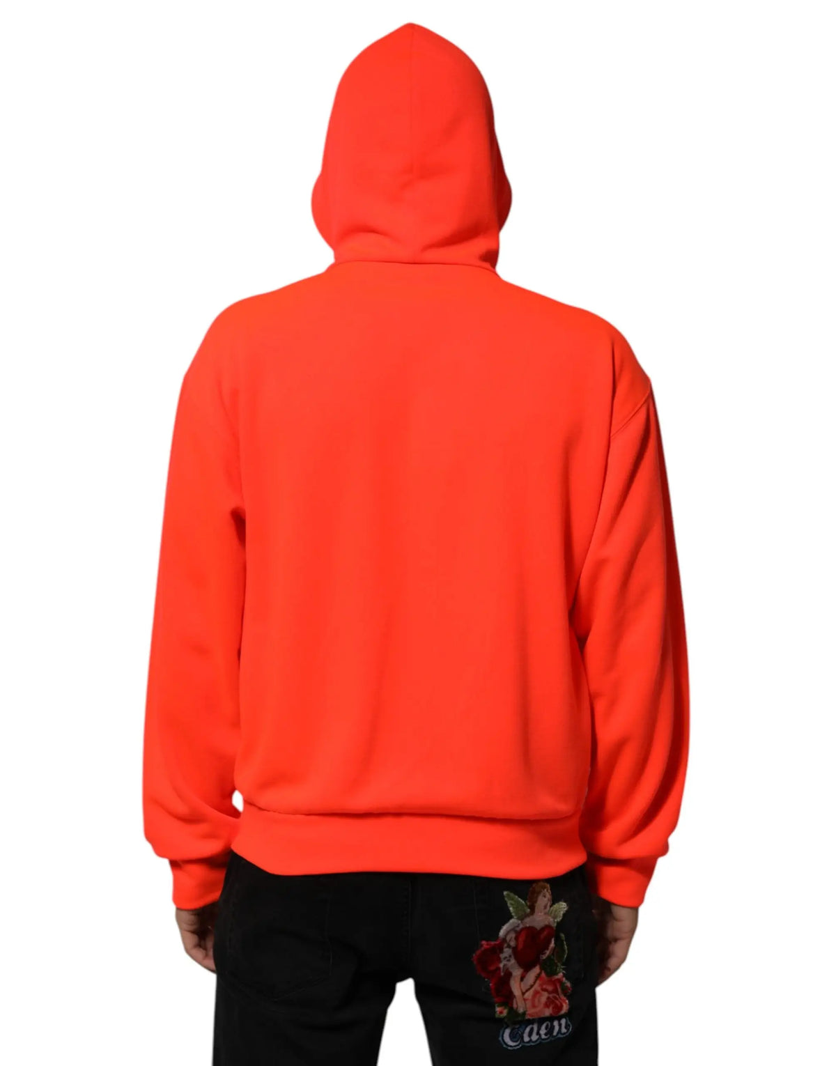Sweat à capuche dolce & gabbana rouge fluorescent en polyester avec patch logo et broderie ange sur le dos