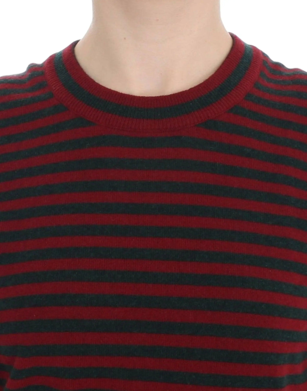 Dolce & Gabbana pull court en cachemire rouge et gris avec rayures horizontales rouges et noires col rond côtelé