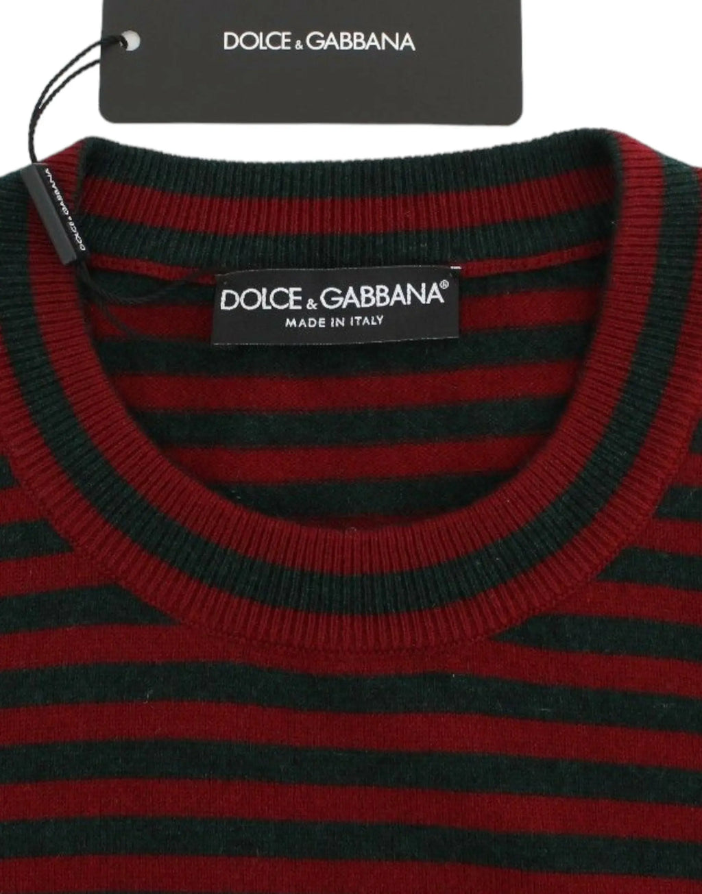 Pull dolce & gabbana en cachemire rouge et gris à manches courtes avec rayures horizontales rouges et noires