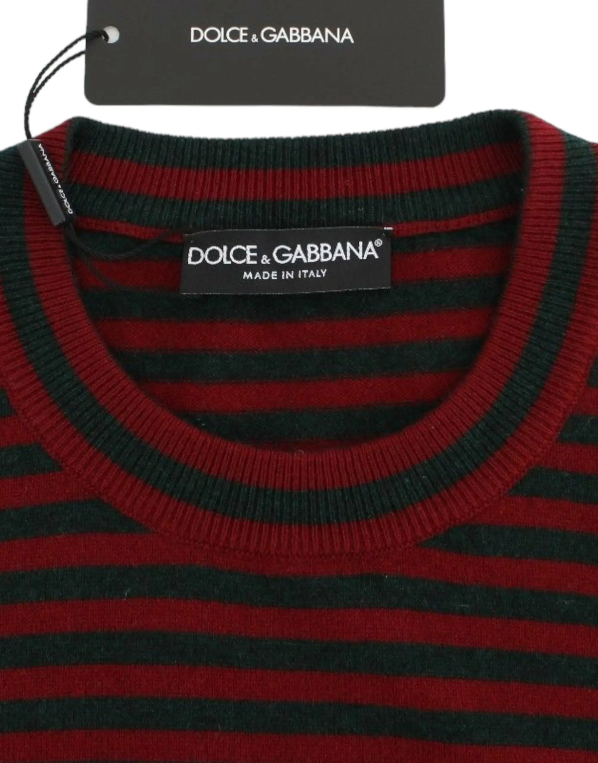 Pull dolce & gabbana en cachemire rouge et gris à manches courtes avec rayures horizontales rouges et noires