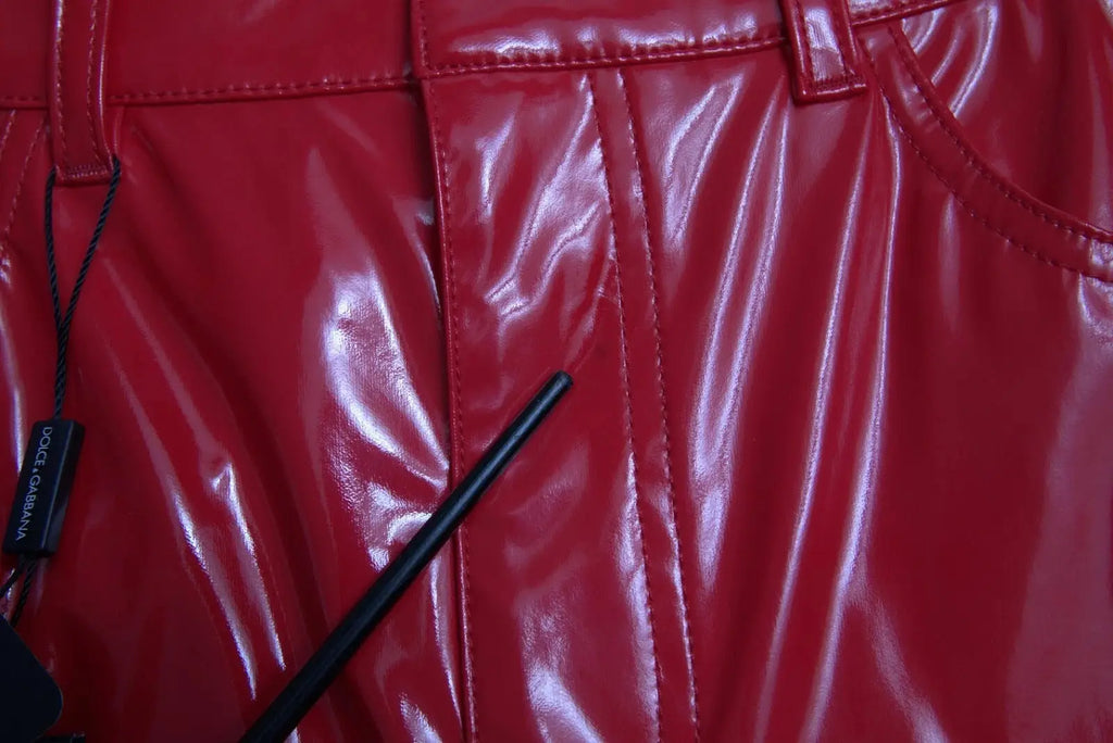 Pantalon skinny dolce and gabbana rouge en cuir verni brillant avec couture visible et taille haute