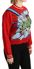 Pull rouge en cachemire tricoté dolce gabbana avec motif bande dessinée boom en vert bleu et blanc