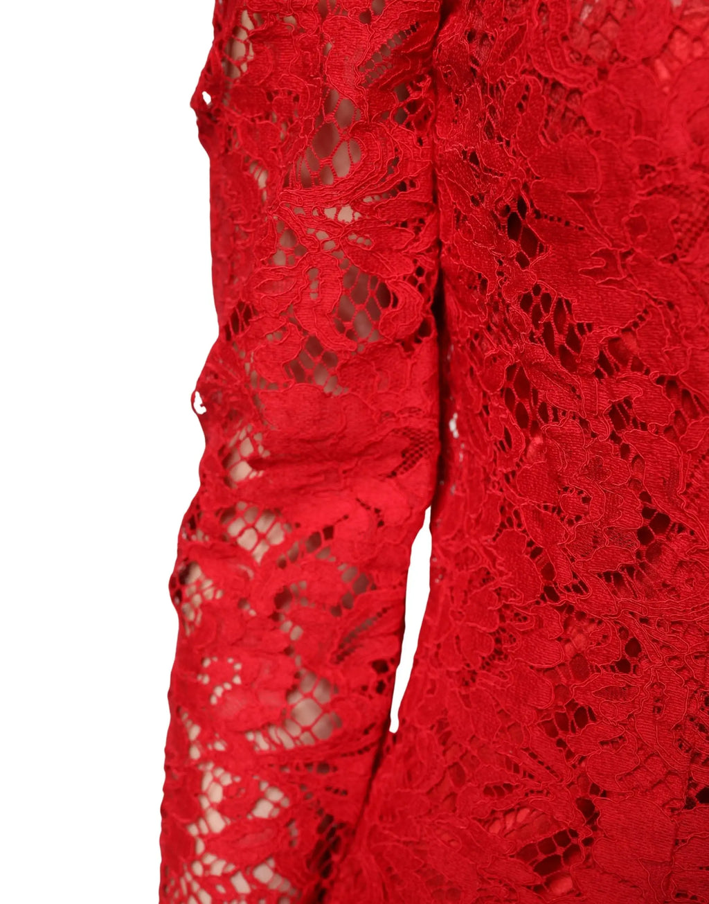 Manche de haut manches longues dolce & gabbana rouge en dentelle avec motifs floraux brodés délicats et tissu semi-transparent